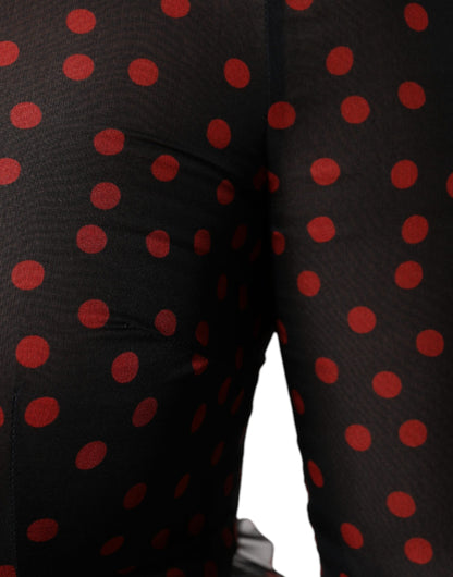 Dolce &amp; Gabbana – Schwarzes, rotes Midikleid aus Seide mit Polka Dots