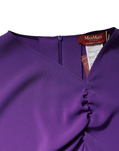 Max Mara Studio Purple Long Sleeves V-neck Sheath Midi Dress