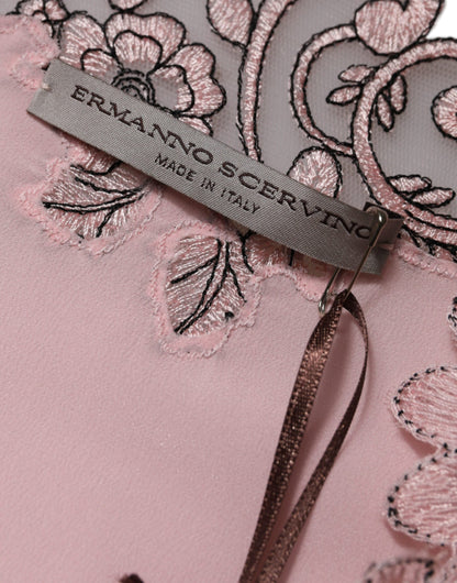 Ermanno Scervino – Rosa Midikleid mit Blumenspitze und kurzen Ärmeln sowie V-Ausschnitt