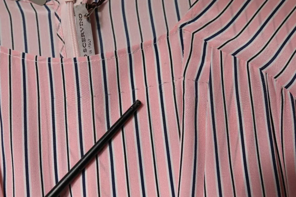 Ermanno Scervino Pink Stripes Silk Long Sleeves Midi Dress