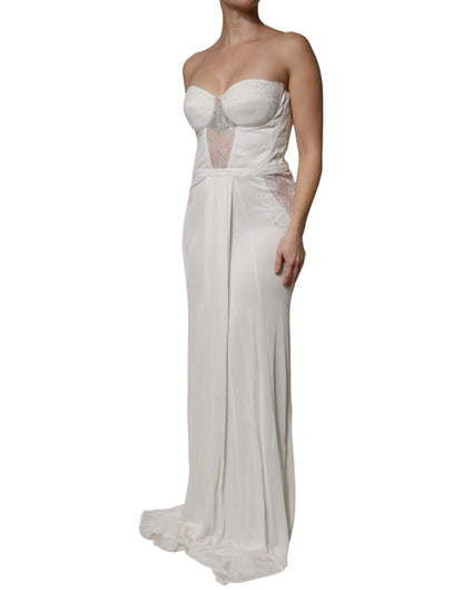 Elisabetta Franchi White Strapless Bustier Mermaid Gown Dress