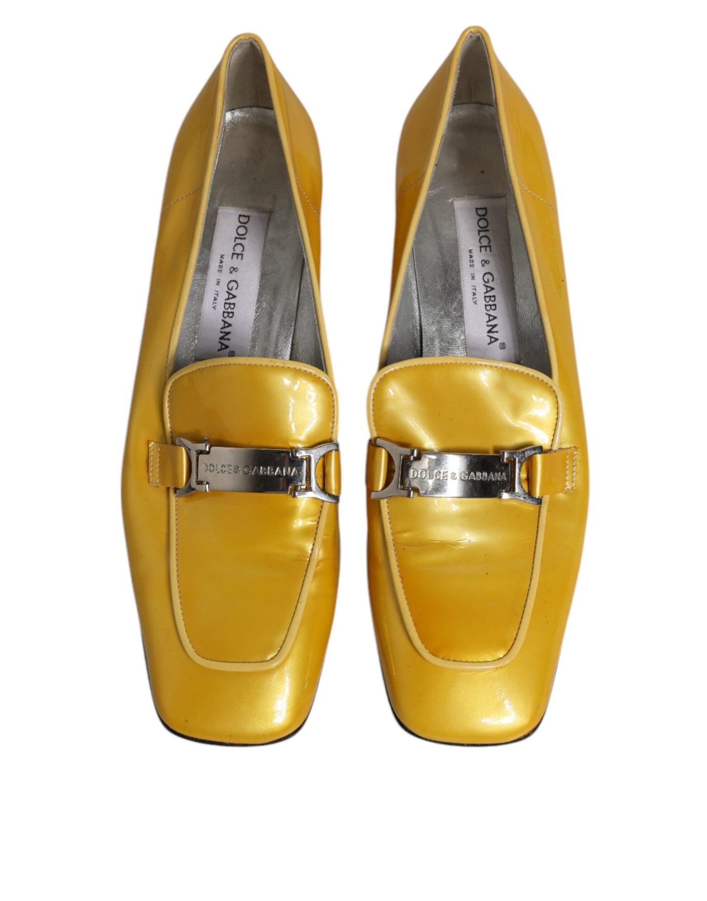 Dolce & Gabbana Yellow Leather Logo Plaque Slip On Mocassin Shoes