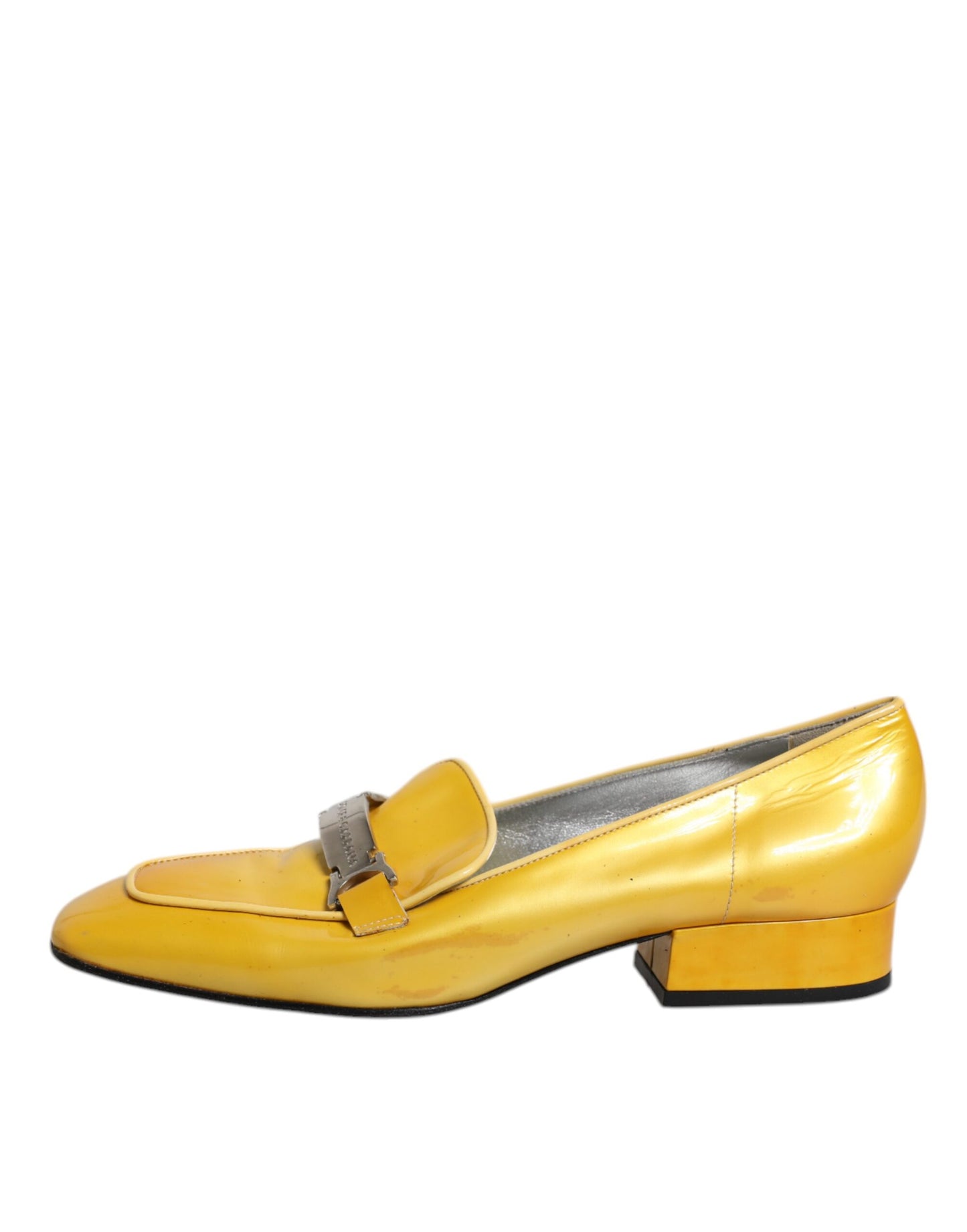 Dolce & Gabbana Yellow Leather Logo Plaque Slip On Mocassin Shoes