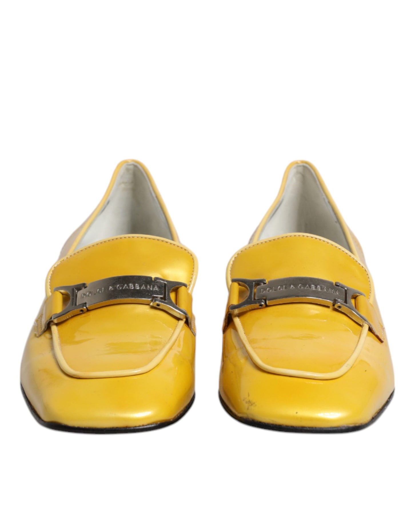 Dolce & Gabbana Yellow Leather Logo Plaque Slip On Mocassin Shoes