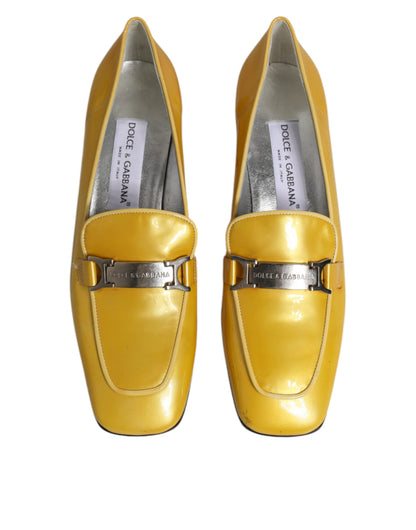 Dolce & Gabbana Yellow Leather Logo Plaque Slip On Mocassin Shoes