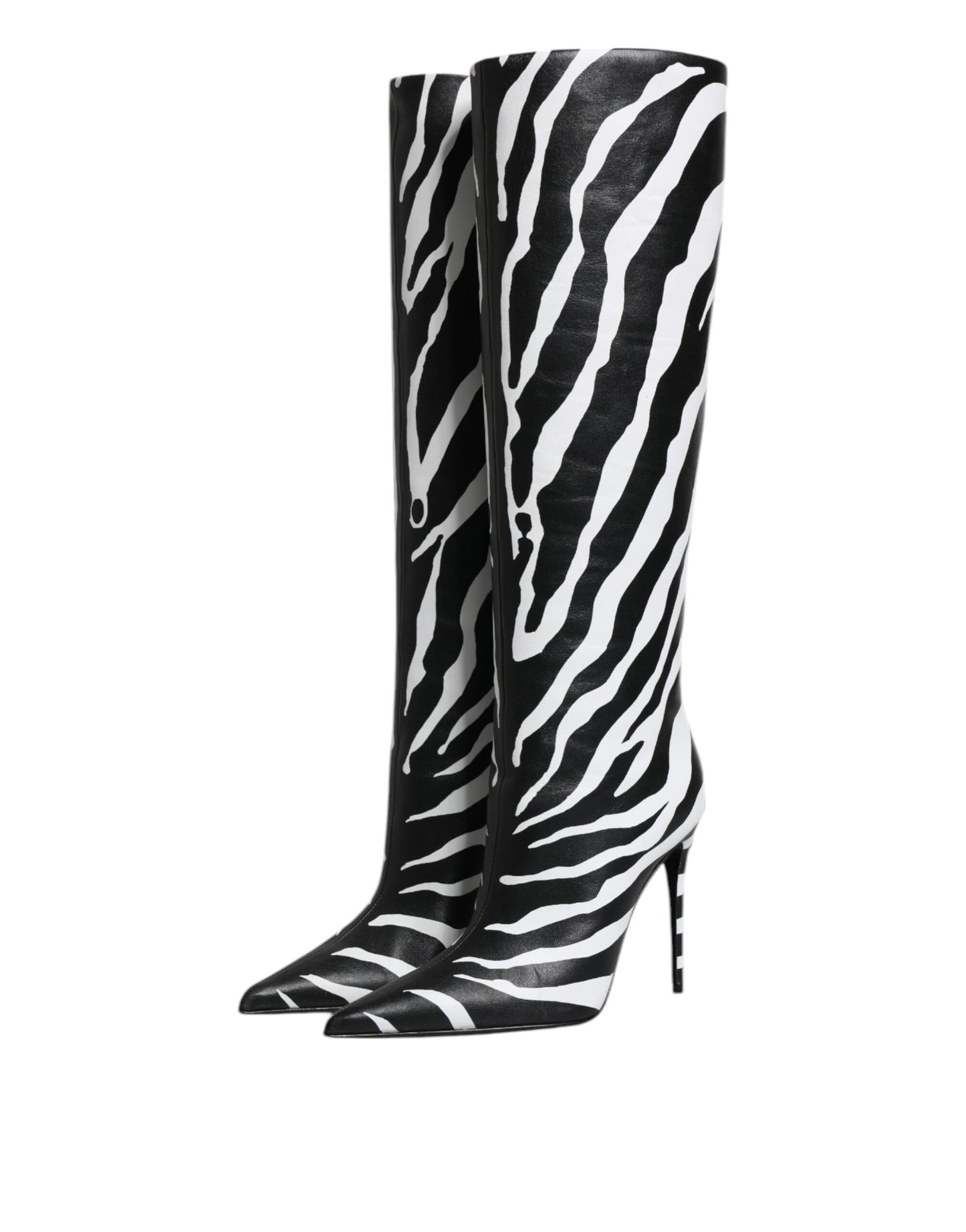 Dolce &amp; Gabbana Schwarz Weiß Zebra Heels Hohe Stiefel Schuhe