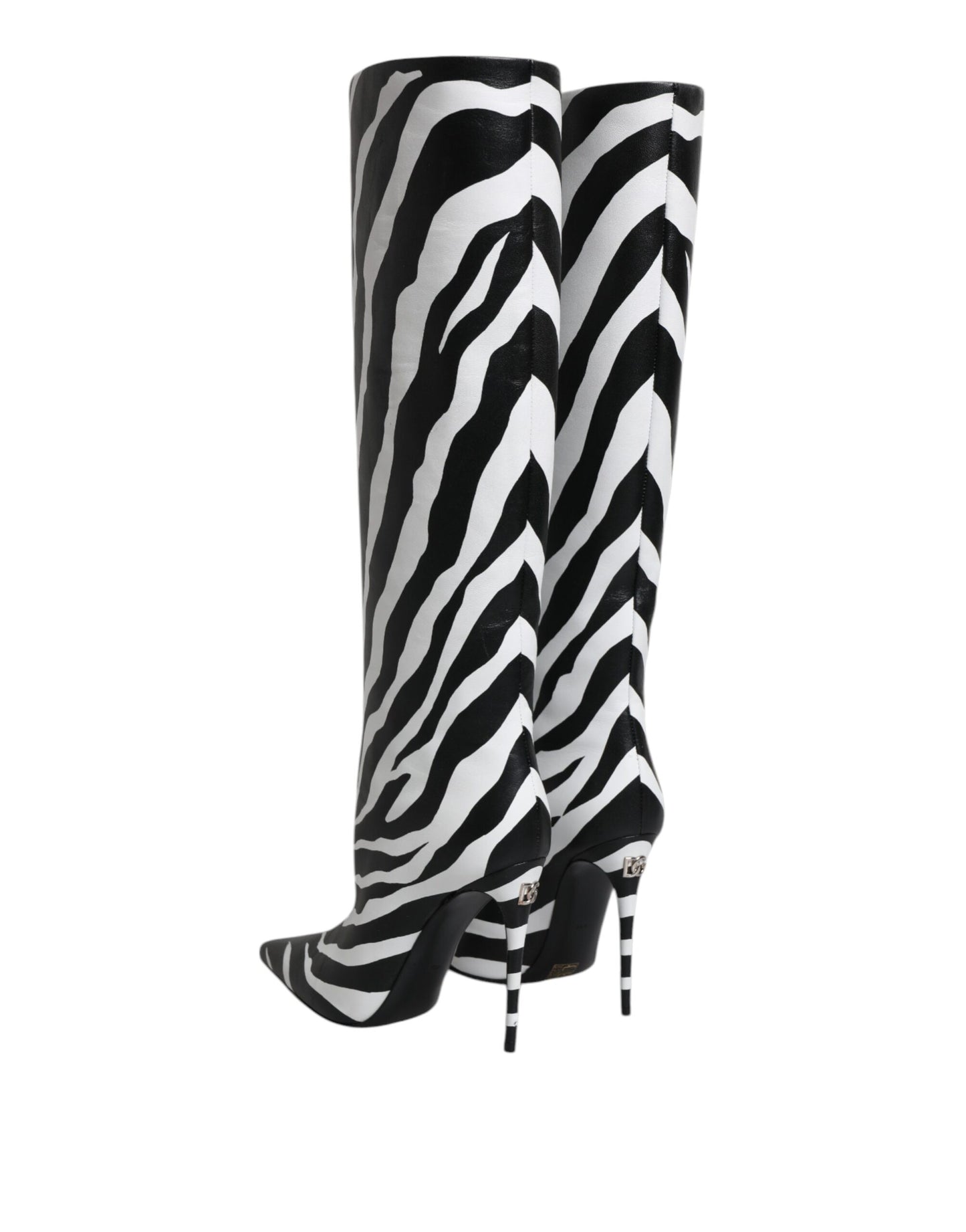 Dolce &amp; Gabbana Schwarz Weiß Zebra Heels Hohe Stiefel Schuhe