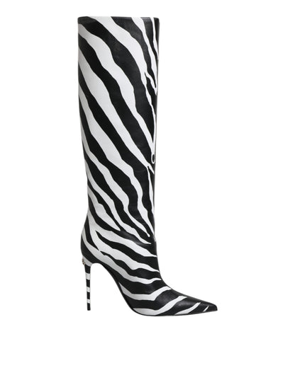 Dolce &amp; Gabbana Schwarz Weiß Zebra Heels Hohe Stiefel Schuhe