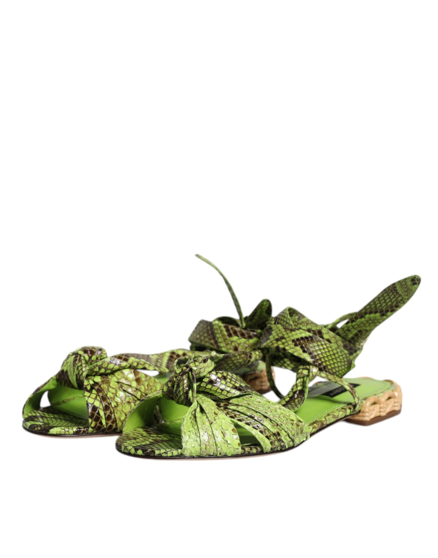 Dolce &amp; Gabbana Grüne Sandalen mit Knöchelriemen und Tiermuster