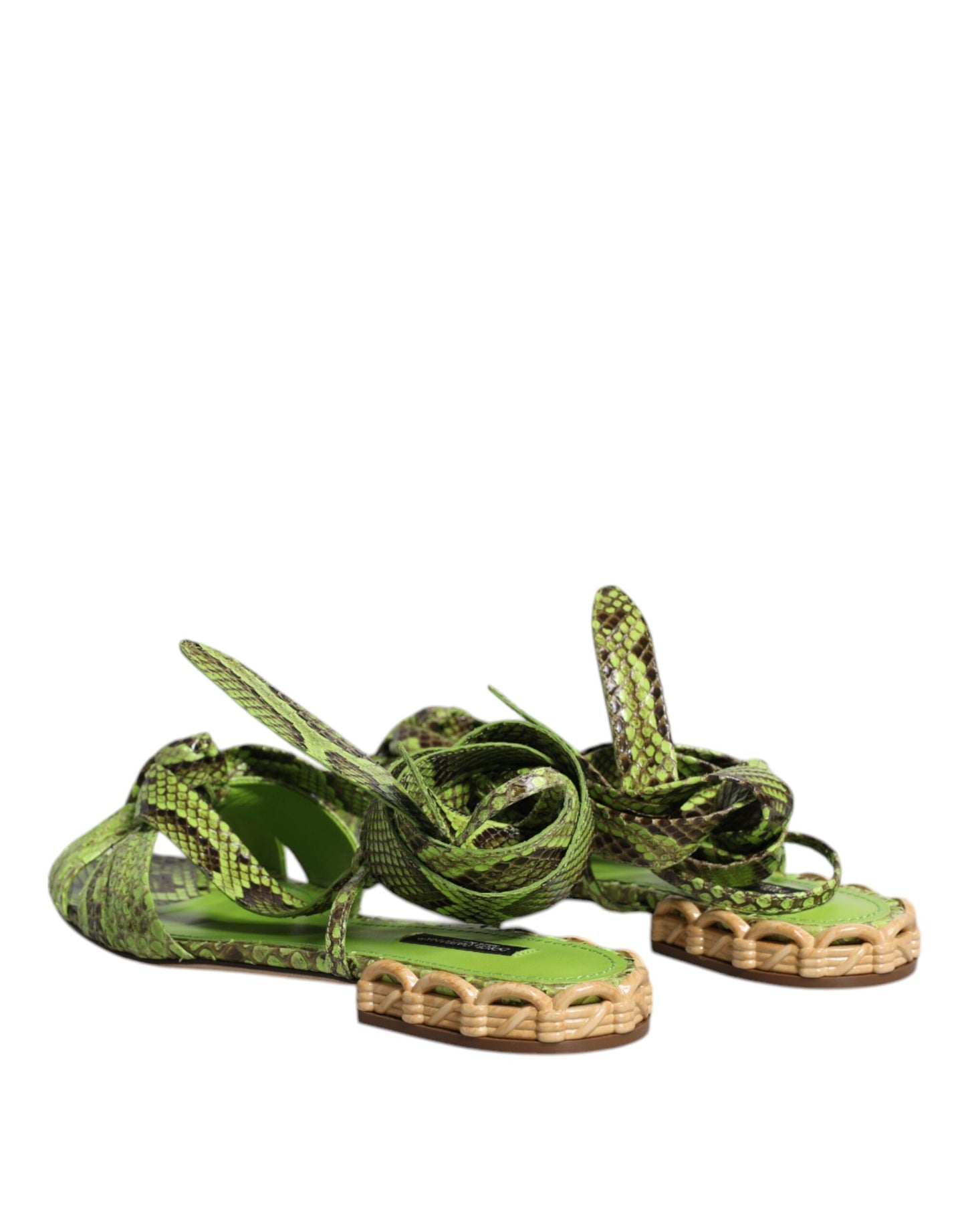 Dolce &amp; Gabbana Grüne Sandalen mit Knöchelriemen und Tiermuster