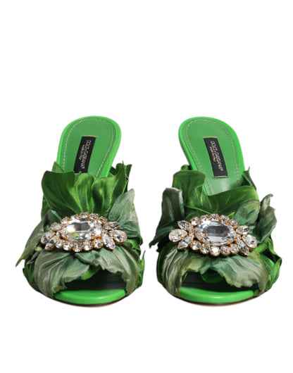 Dolce &amp; Gabbana Grüne Kristall-Slipper KEIRA Sandalen