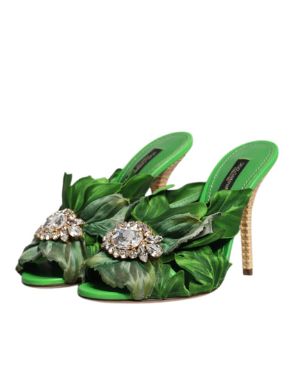 Dolce &amp; Gabbana Grüne Kristall-Slipper KEIRA Sandalen