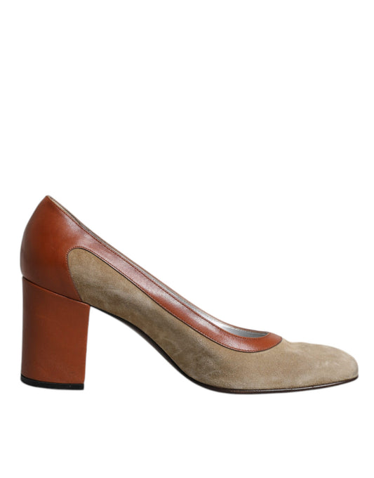 Dolce &amp; Gabbana Pumps mit Blockabsatz aus Leder in Beige und Braun