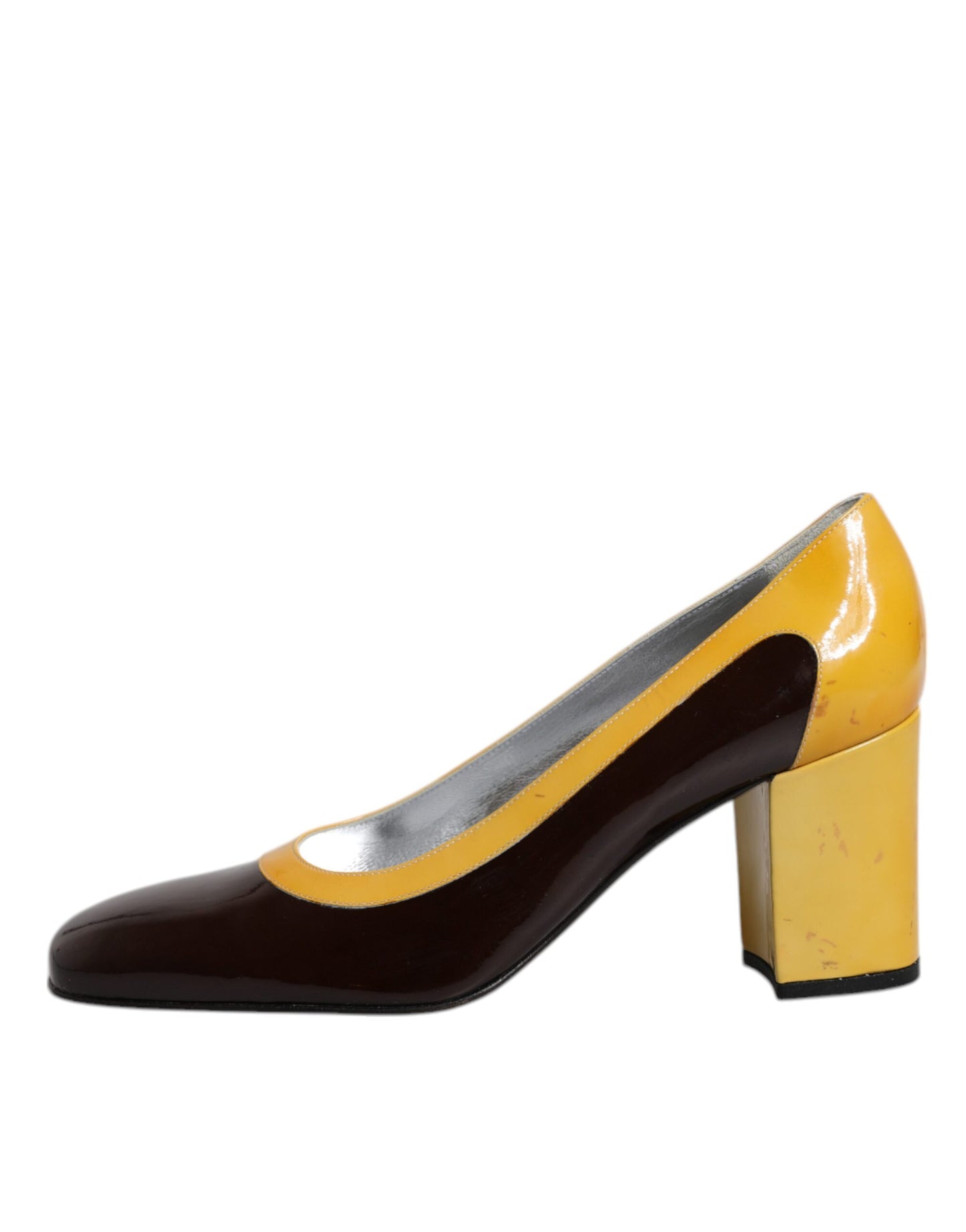 Dolce & Gabbana Yellow Brown Leather Block Heel Pumps Shoes