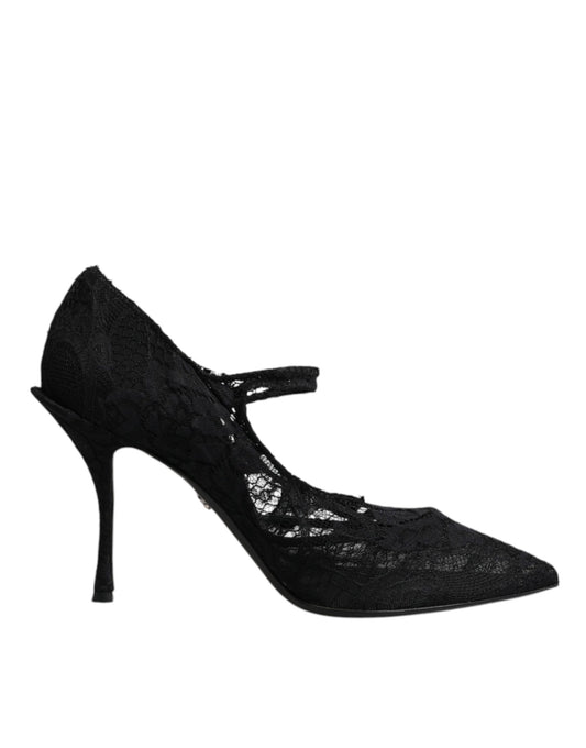 Dolce &amp; Gabbana – Mary-Jane-Pumps mit schwarzer Spitze und Kristallen