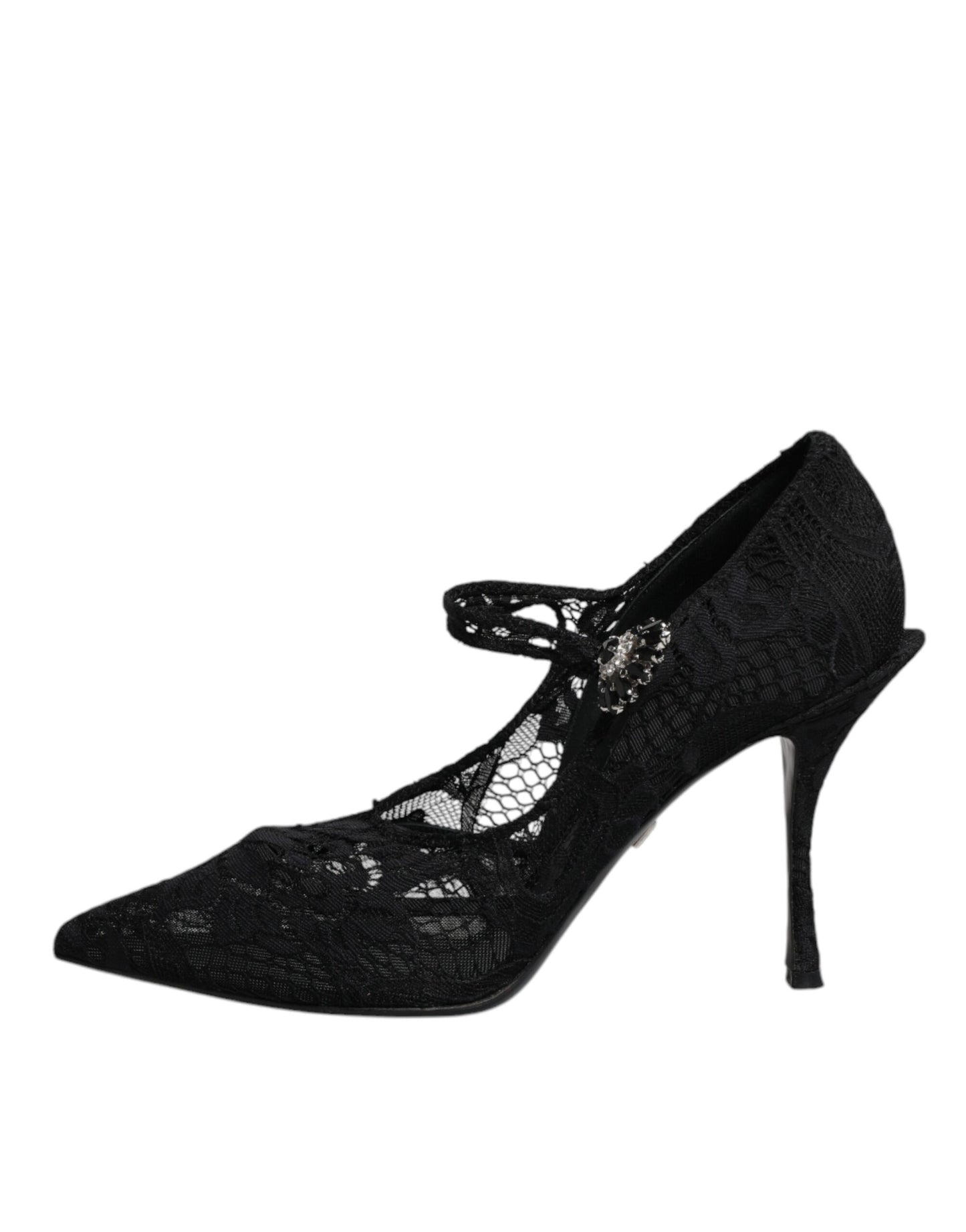 Dolce & Gabbana Black Lace Crystals Mary Jane Pumps Shoes