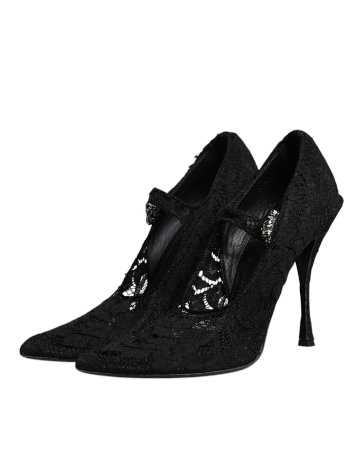 Dolce & Gabbana Black Lace Crystals Mary Jane Pumps Shoes