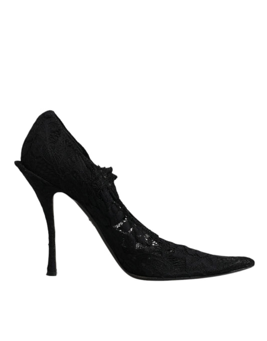 Dolce &amp; Gabbana – Mary-Jane-Pumps mit schwarzer Spitze und Kristallen