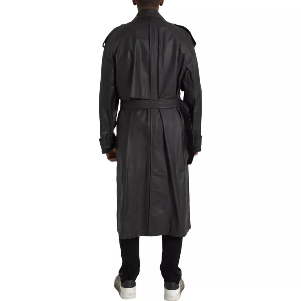 Bottega Veneta Schwarze wasserdichte Trenchcoatjacke aus Leder für Herren