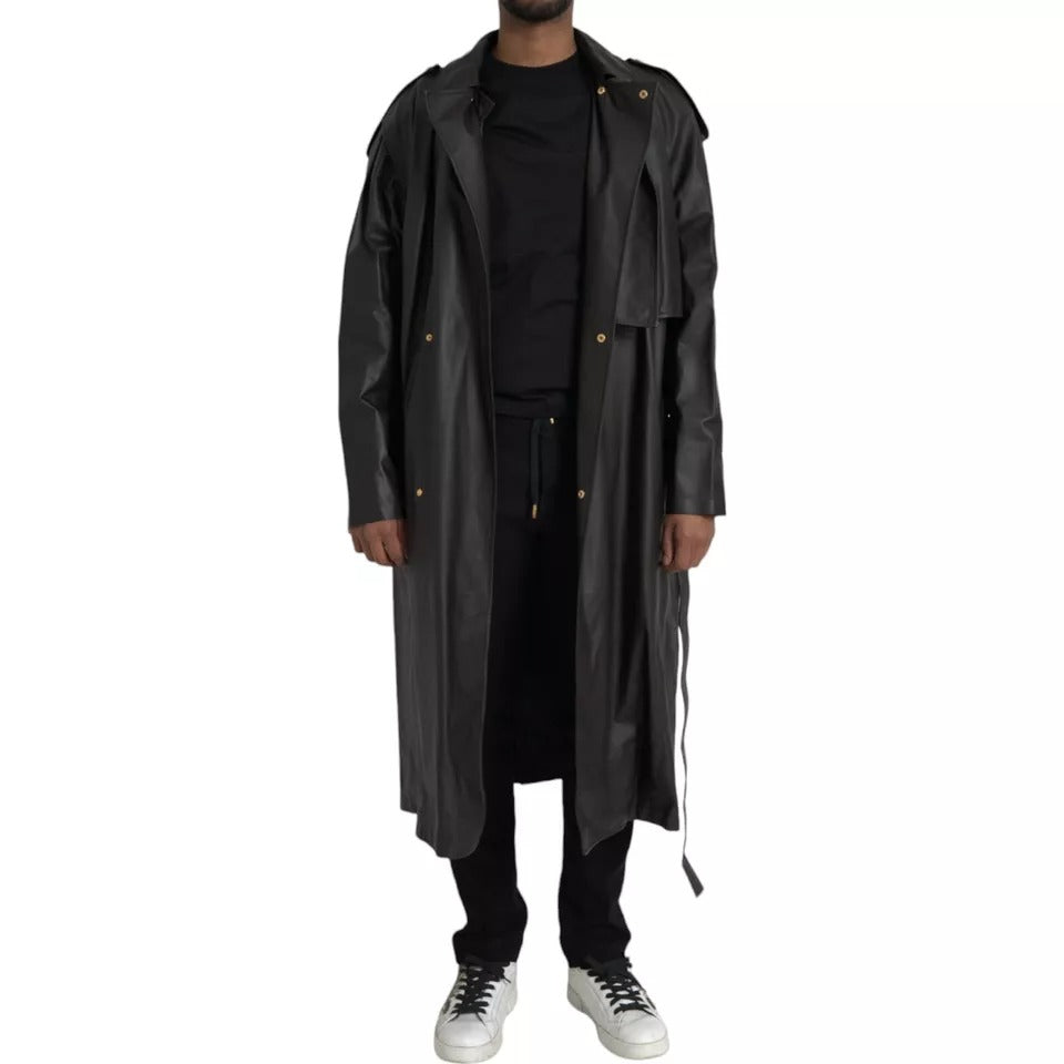 Bottega Veneta Schwarze wasserdichte Trenchcoatjacke aus Leder für Herren