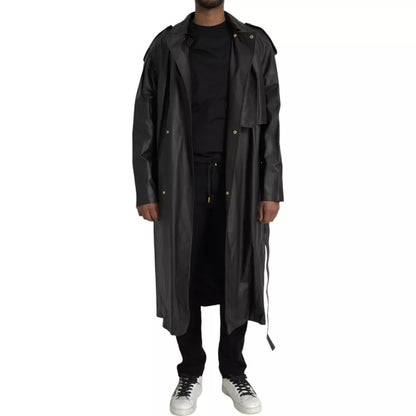 Bottega Veneta Black Leather Men Waterproof Trenchcoat Jacket