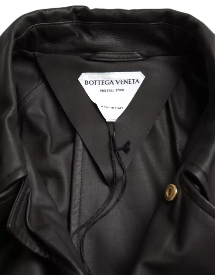 Bottega Veneta Schwarze wasserdichte Trenchcoatjacke aus Leder für Herren