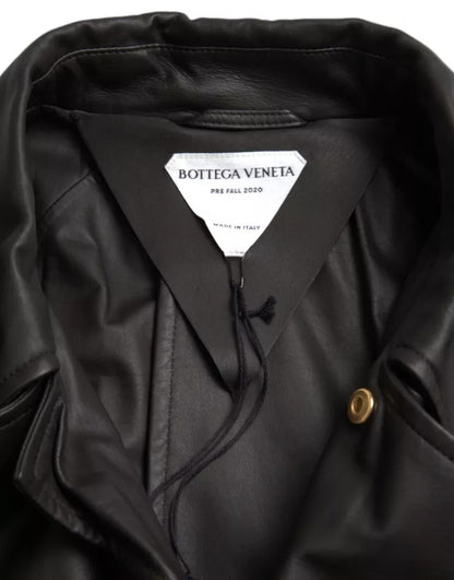 Bottega Veneta Black Leather Men Waterproof Trenchcoat Jacket