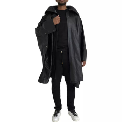 Bottega Veneta – Schwarze Trenchcoat-Jacke aus Leder mit Kapuze für Herren