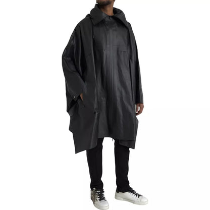 Bottega Veneta – Schwarze Trenchcoat-Jacke aus Leder mit Kapuze für Herren