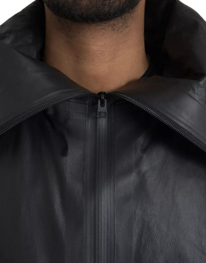 Bottega Veneta – Schwarze Trenchcoat-Jacke aus Leder mit Kapuze für Herren