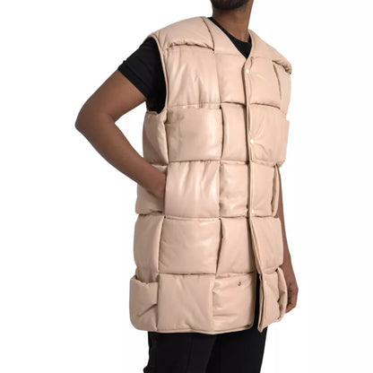 Bottega Veneta Beige gesteppte ärmellose Jacke aus Kalbsleder