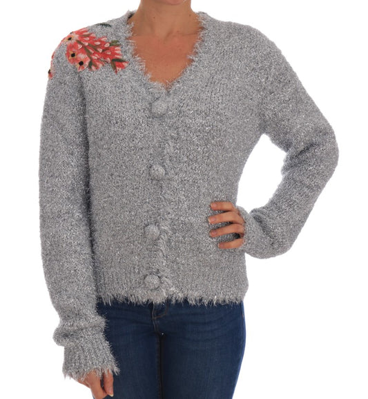 Cardigan argenté avec appliques florales et pull