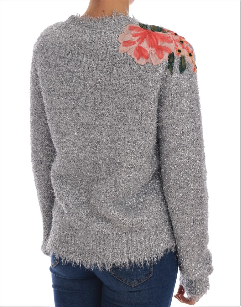 Cardigan argenté avec appliques florales et pull