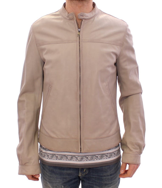 Cappotto da motociclista in pelle beige