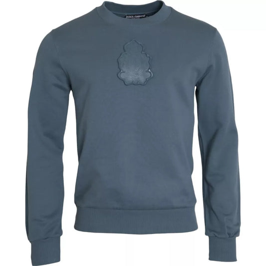 Dolce &amp; Gabbana - Blauer Pullover mit Rundhalsausschnitt aus Baumwolle mit Logo-Patch für Herren