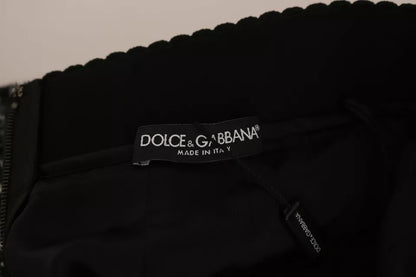 Dolce &amp; Gabbana – Schwarzer Minirock aus Wolle mit Karomuster und Volantdetail