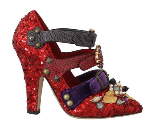 Dolce &amp; Gabbana Rote Pumps „Bellucci Alta Moda“ mit Verzierung