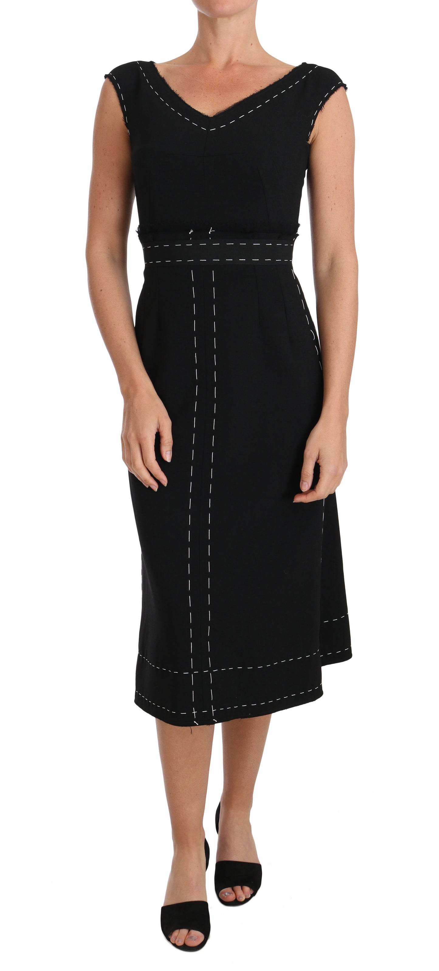 Robe fourreau trapèze extensible en laine noire