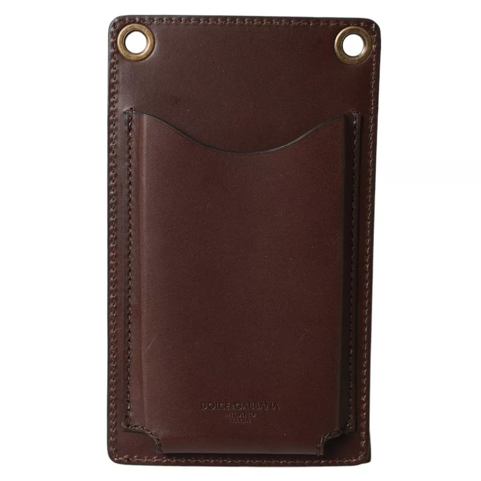 Dolce & Gabbana Brown Calf Leather Zip Logo Shoulder Neck Strap Wallet