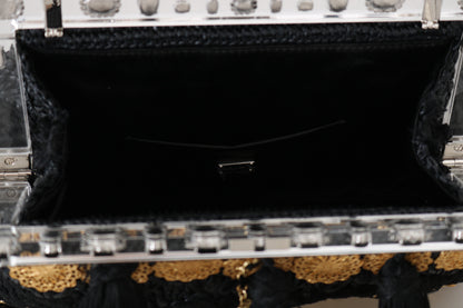 Dolce &amp; Gabbana – Schwarze Abendclutch mit Quaste und goldenem Barockkristall