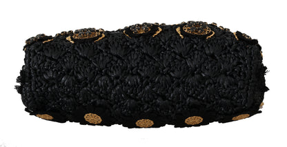 Dolce &amp; Gabbana – Schwarze Abendclutch mit Quaste und goldenem Barockkristall