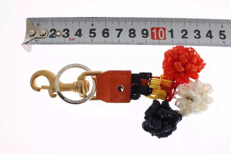 Dolce & Gabbana Brown Gold Raffia Leather Clasp Finder Chain Keyring