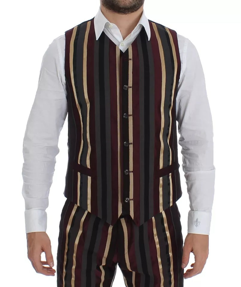 Dolce & Gabbana Multicolor Striped Runway 3 Piece Slim Fit Vest Suit