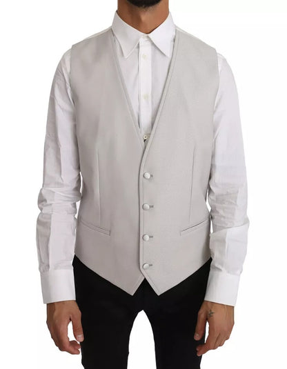 Dolce & Gabbana Light Gray Wool Silk Waistcoat Vest