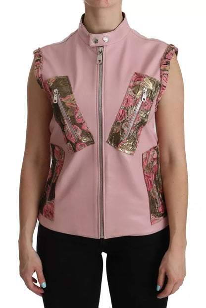 Dolce &amp; Gabbana Rosa ärmellose Weste aus Leder, Jacke, Bluse