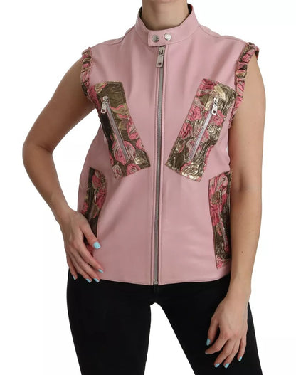 Dolce &amp; Gabbana Rosa ärmellose Weste aus Leder, Jacke, Bluse