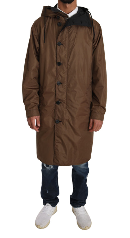 Imperméable réversible à capuche noir et marron