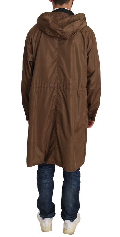 Imperméable réversible à capuche noir et marron