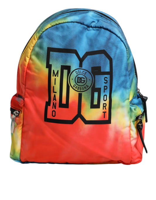 Dolce &amp; Gabbana – Mehrfarbiger Rucksack aus Nylon mit Batikmuster und Logo-Print für Kinder