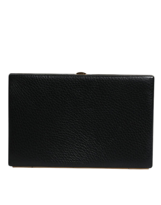 Dolce &amp; Gabbana - Clutch aus schwarzem Leder mit Goldrahmen, Abendtasche